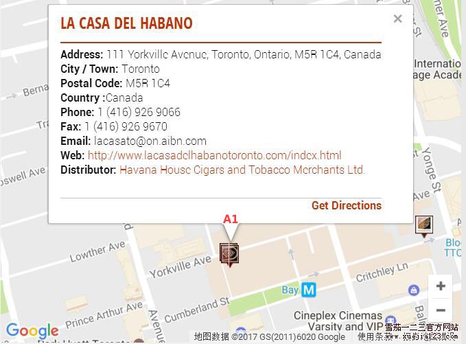 哈瓦那之家LCDH地图-加拿大多伦多 LA CASA DEL HABANO