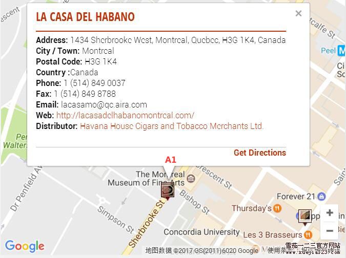 哈瓦那之家LCDH地图-加拿大蒙特利尔 la casa del habano