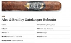 2020雪茄排名第7 Alec & Bradley Gatekeeper Robusto