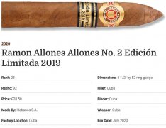 2020雪茄排名第25 Ramon Allones Allones No. 2 Edición Limitada 2019